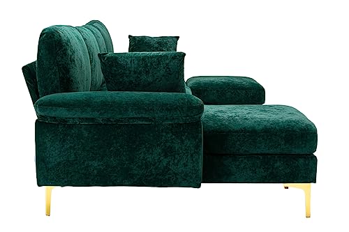 U-Shaped Sectional Sofa Couch, 114 Inches Modern Fabric Upholstered Accent Sofa with Chaise Lounge, Ottoman and 2 Pillows, Convertible Modular Large Sofa Couch for Living Room, Purple