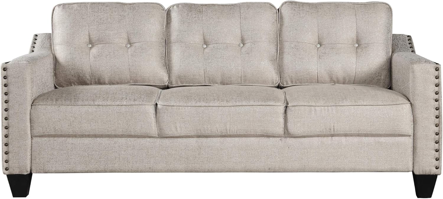 FANYE 3 Pieces Living Room Furniture Sets Include, Loveseat and Armchair, Linen Fabric Upholstered Sectional Classical Rivets Decor and Tufted Back Cushions, Sofa & Couch, 1, Beige 77.2" W