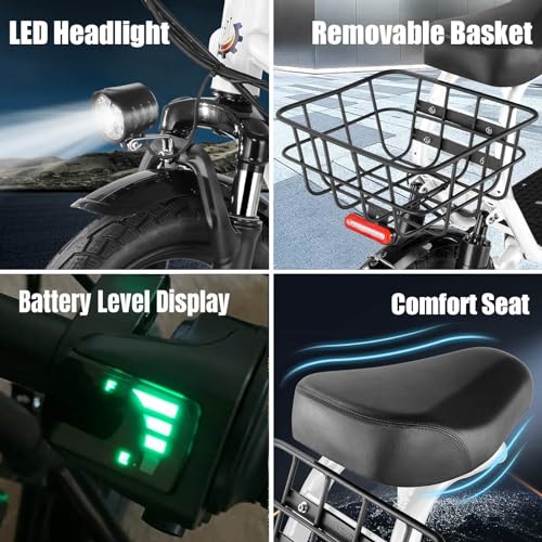 Caroma Peak 500W/800W/1200W Electric Scooter with Seat, Max 15/20/30Miles Range&20MPH, 14" Tires Foldable Adult Electric Scooter with Basket for Pets & Cargo, Dual Shock Absorbing Ebike for Commuting
