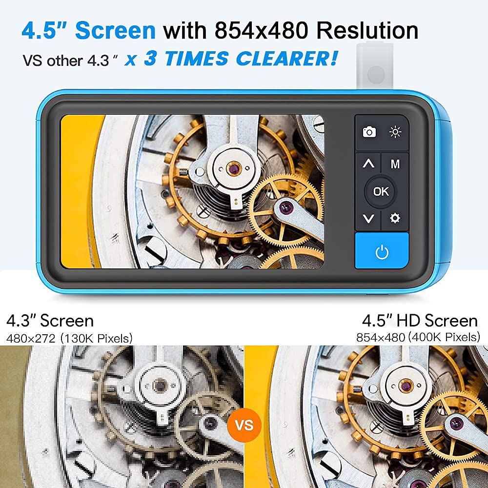 50ft Dual Lens Inspection Camera with Light, Teslong Digital Home Borescope Tool, Video Endoscope, HD Scope Camera, 4.5 Screen, Long Flexible Probe, 1080p, Sewer, Plumbing, Pipe, Wall(Waterproof)