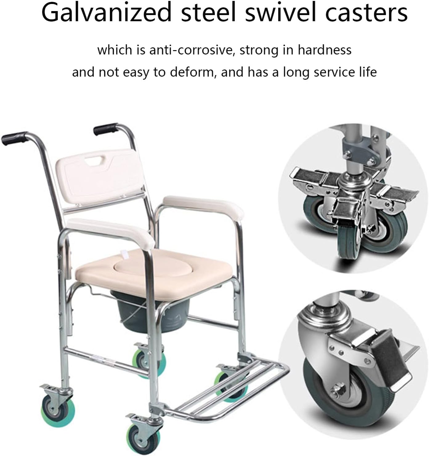 KOHARA 3-in-1 Commode Chair with Arms, Toilet Wheelchair Toilet Wheelchair for Elderly and, Bathroom Shower Chair with Wheels and Built in Toilet Toilet Chair