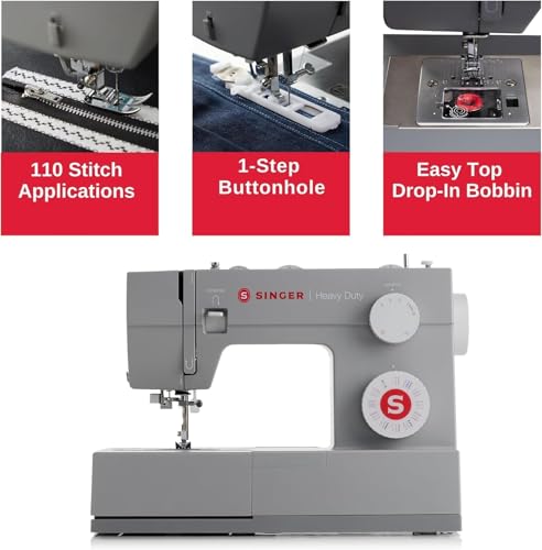 SINGER Heavy Duty 4452 High Speed Sewing Machine With Accessory Kit | Strong Motor with Enhanced Piercing Power, 110 Stitch Applications, Full Metal frame, 1-step Buttonhole & LED Lights