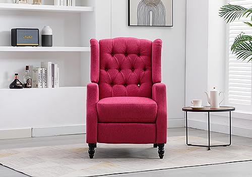 KINFFICT Mid Century Wingback Recliner Chair, Push Back Accent Armchair with Side Pocket, Modern Lounge Chair Single Sofa Arm Chair for Living Room, Bedroom, Office, Rose Red