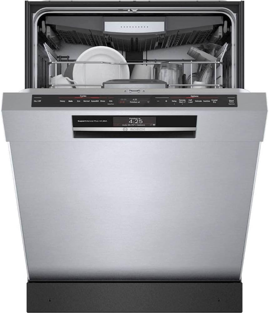 Bosch SHEM78ZH5N 24" 800 Series Smart Built-in Recessed Handle Dishwasher with 16 Place Settings, Flexible 3rd Rack, Home Connect and 42 dBA in Stainless Steel