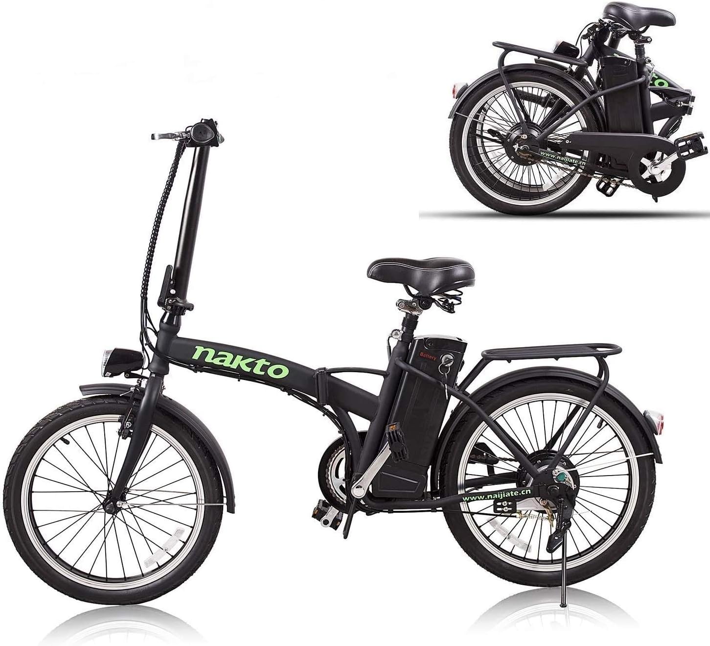NAKTO Electric Bike Folding Ebike for Adults 350W City Electric Bicycle, Removable 36V 10AH Battery 40Miles Range 20MPH, Portable Commuting Electric Bicycle with Charger 4 Colors ebike