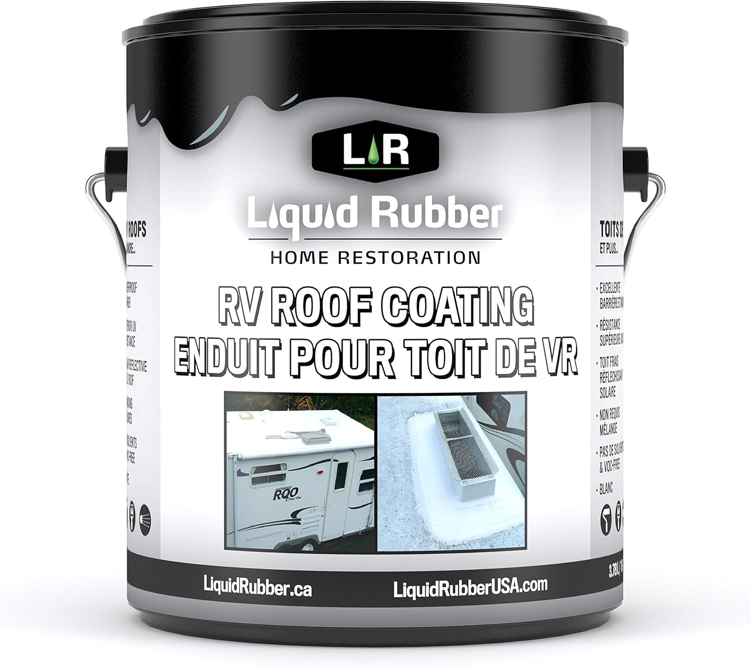 L R Liquid Rubber RV Roof Coating - Solar Reflective Sealant, Trailer and Camper Roof Repair, Waterproof, Easy to Apply, Brilliant White, 5 Gallon