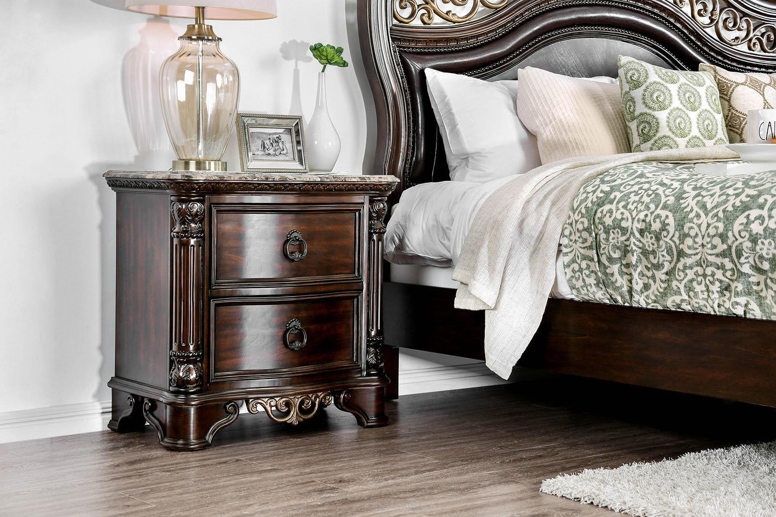 Transitional Brown Cherry Solid Wood Queen Bedroom Set 3pcs FOA CM7311 Menodora