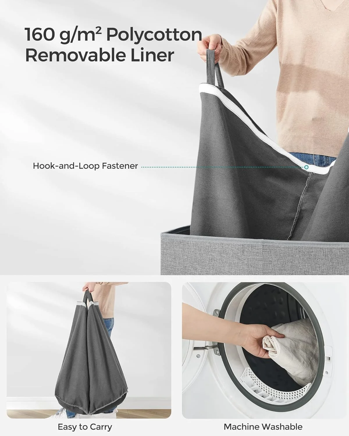 Sturdy Double Laundry Hamper with Lid, Removable Fabric Bag, 142L Large Clothes Hamper 2 Section, Laundry Basket with Handles for Closet, Laundry Room, Bedroom, Bathroom, Gray ULCB02G - Curated Treasures Market