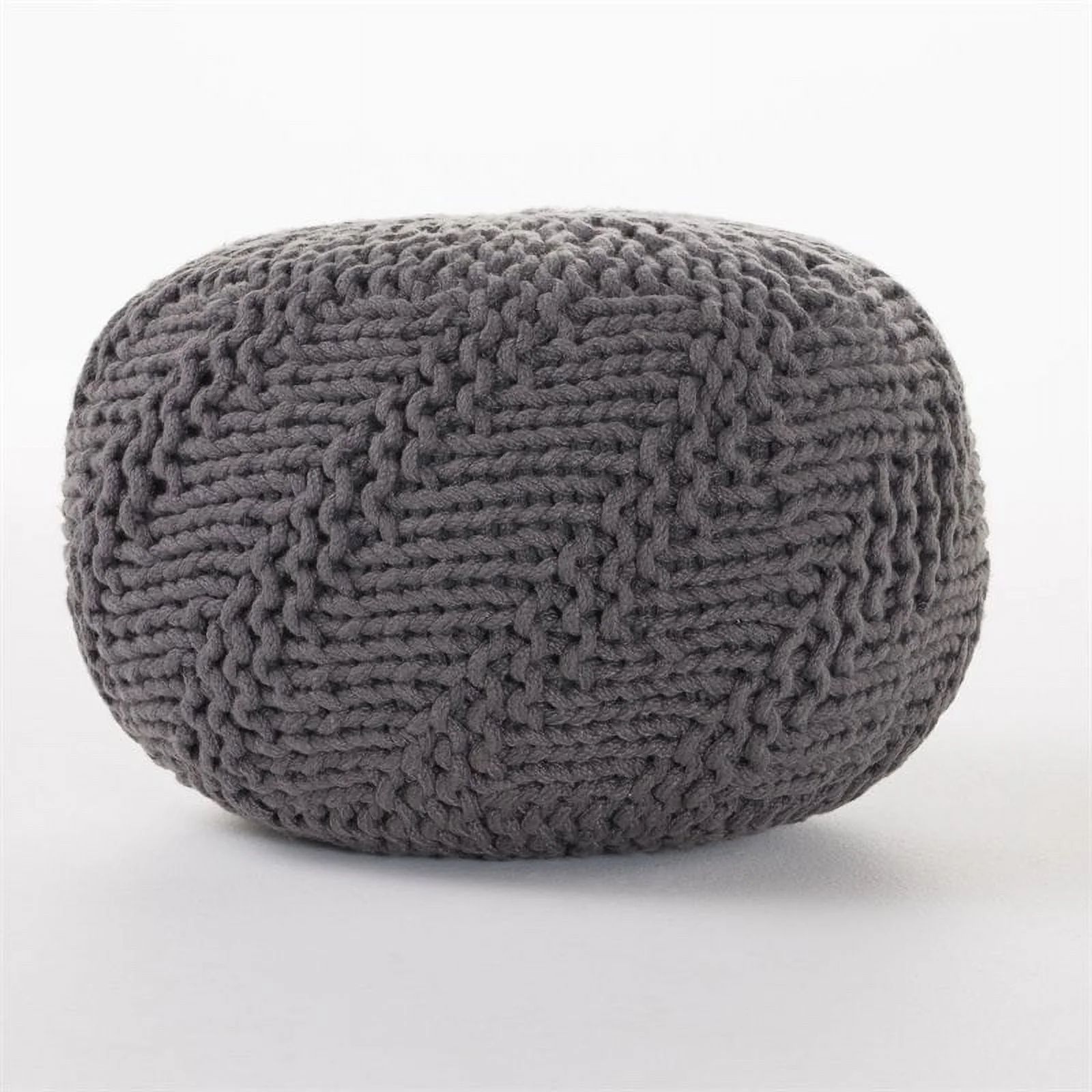 Noble House Aria Handcrafted Modern Fabric Outdoor Weave Pouf in Dark Gray