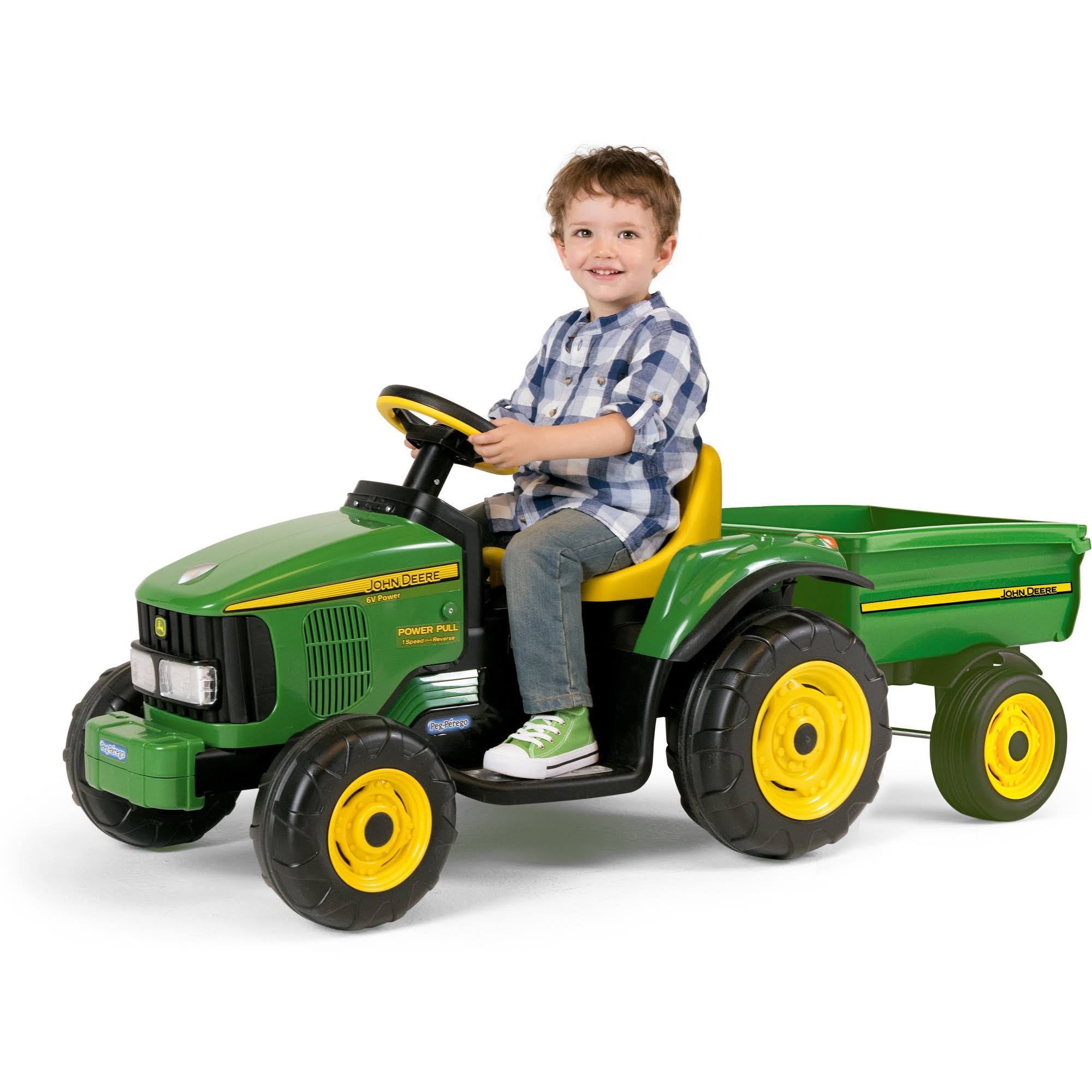 Peg Perego 6V John Deere Power Pull Tractor Powered Ride-On - Green - Avayadevconnect