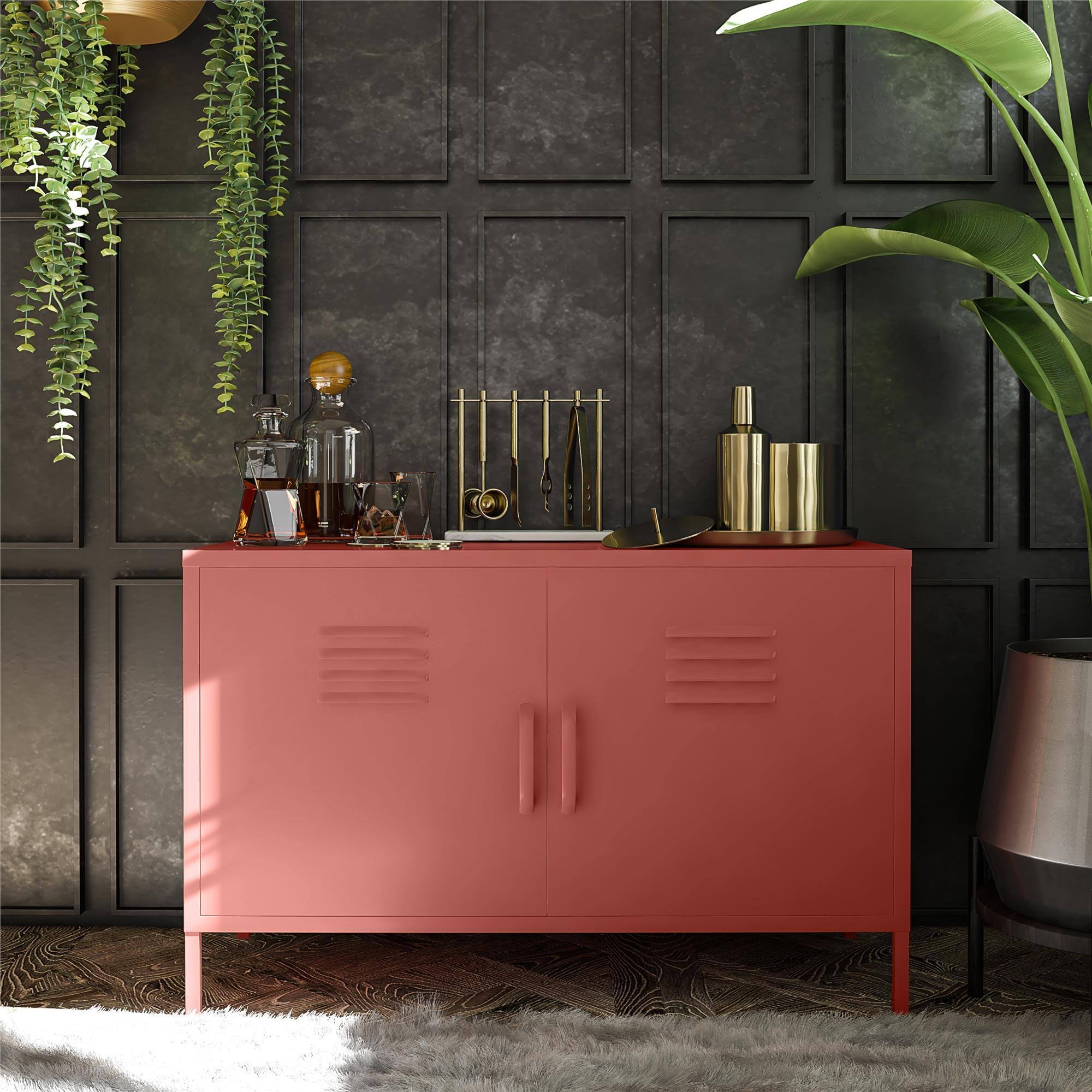 RealRooms Shadwick 2 Door Metal Locker Accent Cabinet, Terracotta