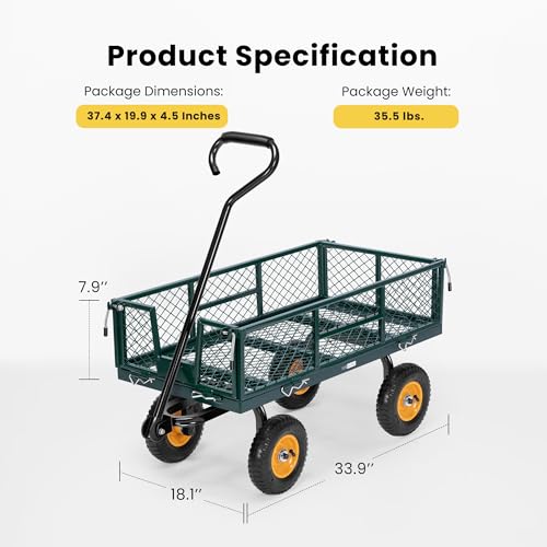 VIVOHOME Garden Cart Steel Heavy Duty 900 LBS Yard and Garden Wagon with 10 inch Tire and Handle Attach to ATV or Tractor Black
