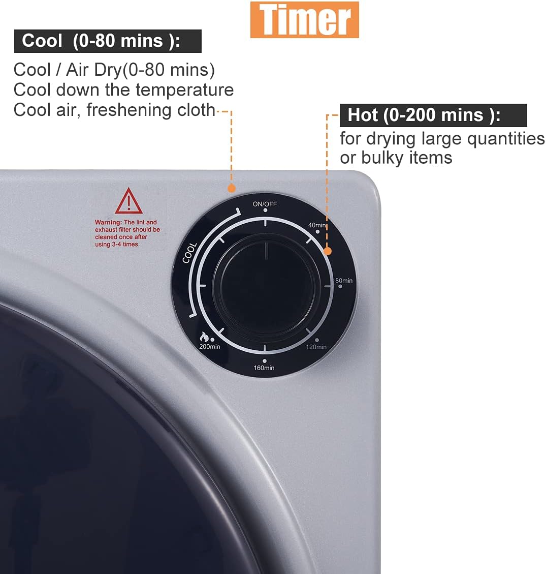 CTT Compact Dryer 2.15 cu.ft. Portable Clothes Dryers with Stainless Steel Liner Small Dryer Machine, Suitable for Apartments, Dorm, RVs, 110V Gray