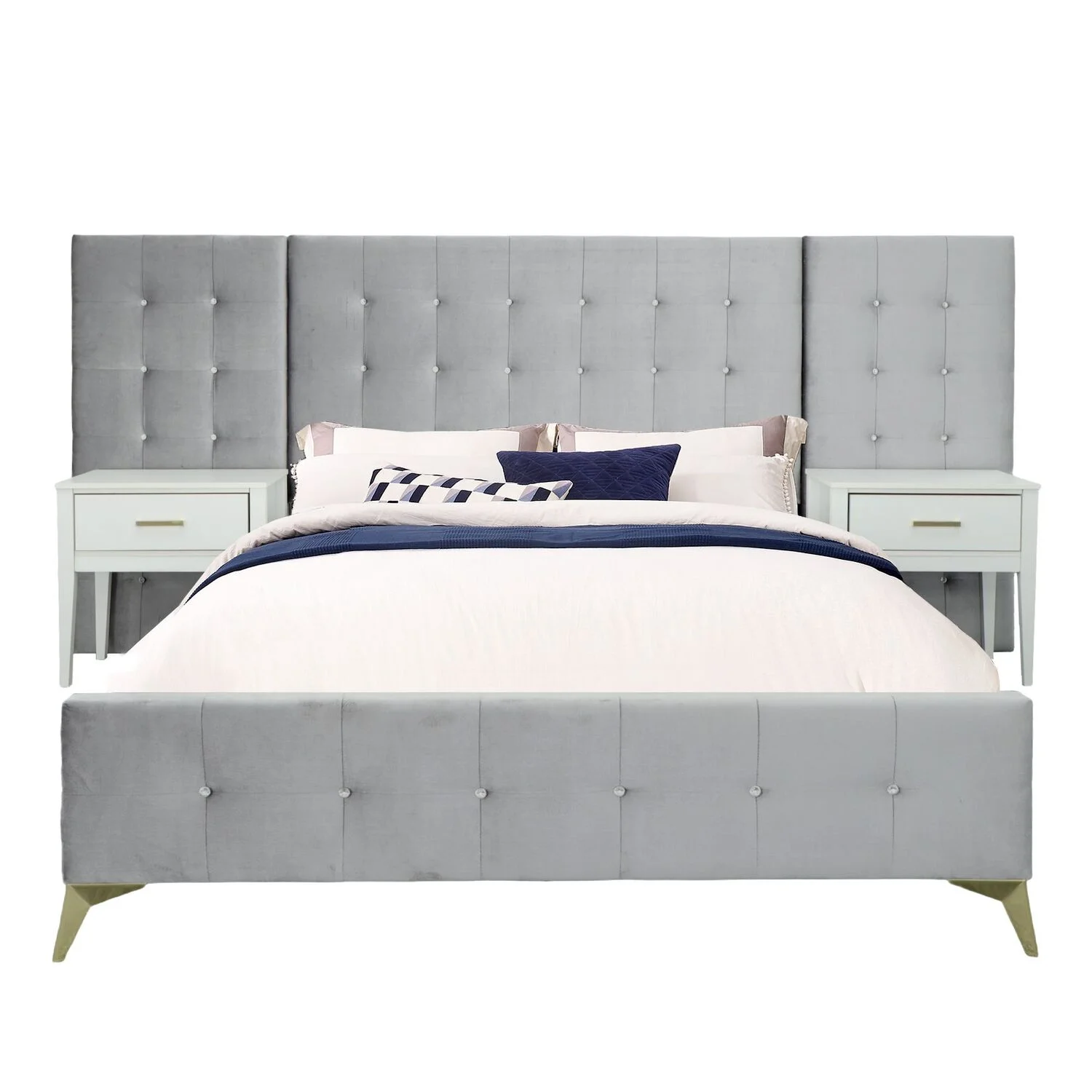 Picket House Furnishings 133"W Wood King Bed with 2 Nightstands in Silver Grey