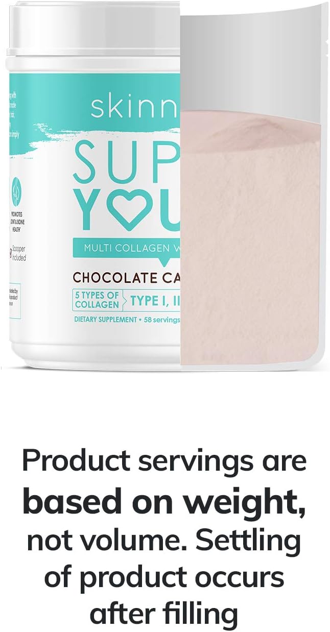 SkinnyFit Super Youth Multi-Collagen Peptide Powder Chocolate Cake Flavor, Hair, Skin, Nail, & Joint Support, 58 Servings