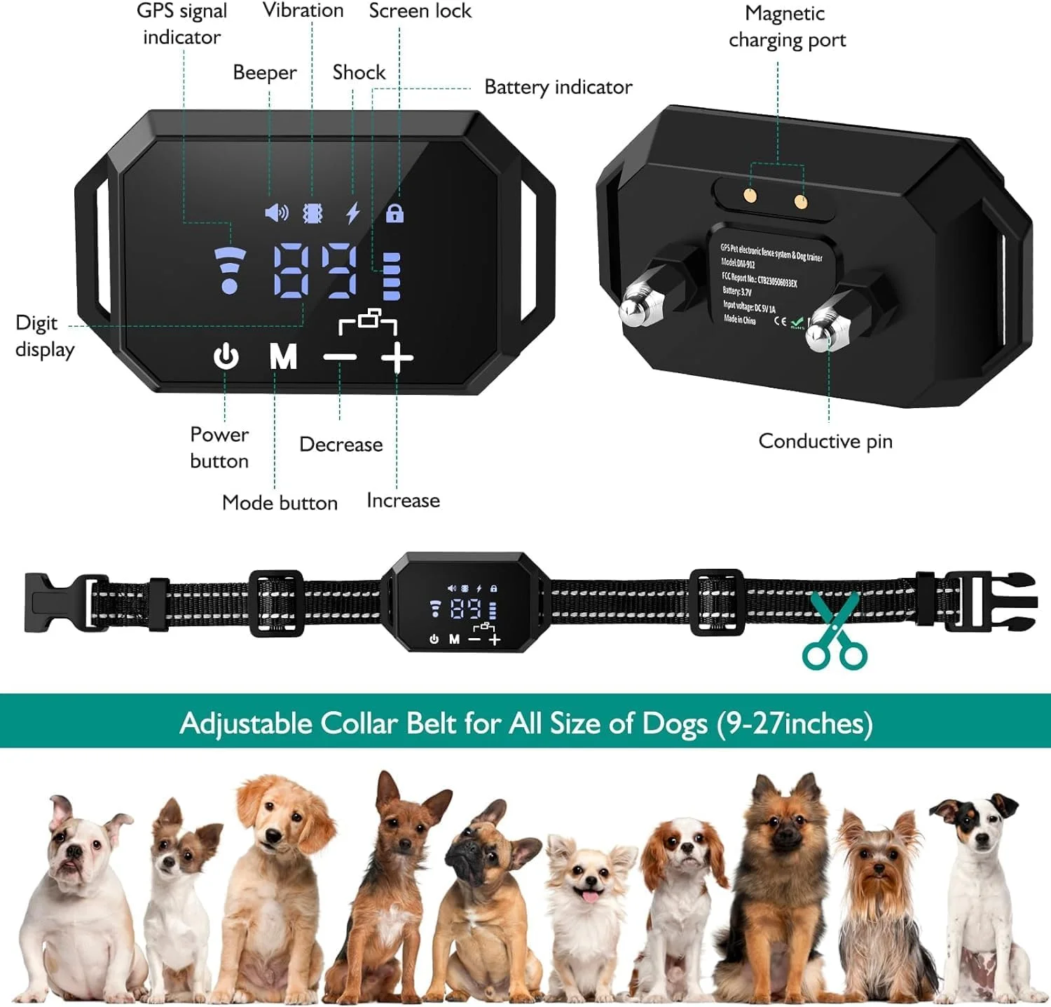 Wireless Dog Fence System for 2 Dogs -GPS Electric Dog Fence System with Stable Signal Boundary,Portable GPS Dog Perimeter Collar,Range Signal Up to 6560Ft.,Asdjustable & Suitable for All Dogs - Curated Treasures Market