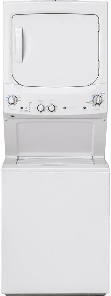 GE GUV27ESSMWW Unitized Spacemaker 3.8 Washer with Stainless Steel Basket and 5.9 Cu. Ft. Capacity Long Vent Electric Dryer, White