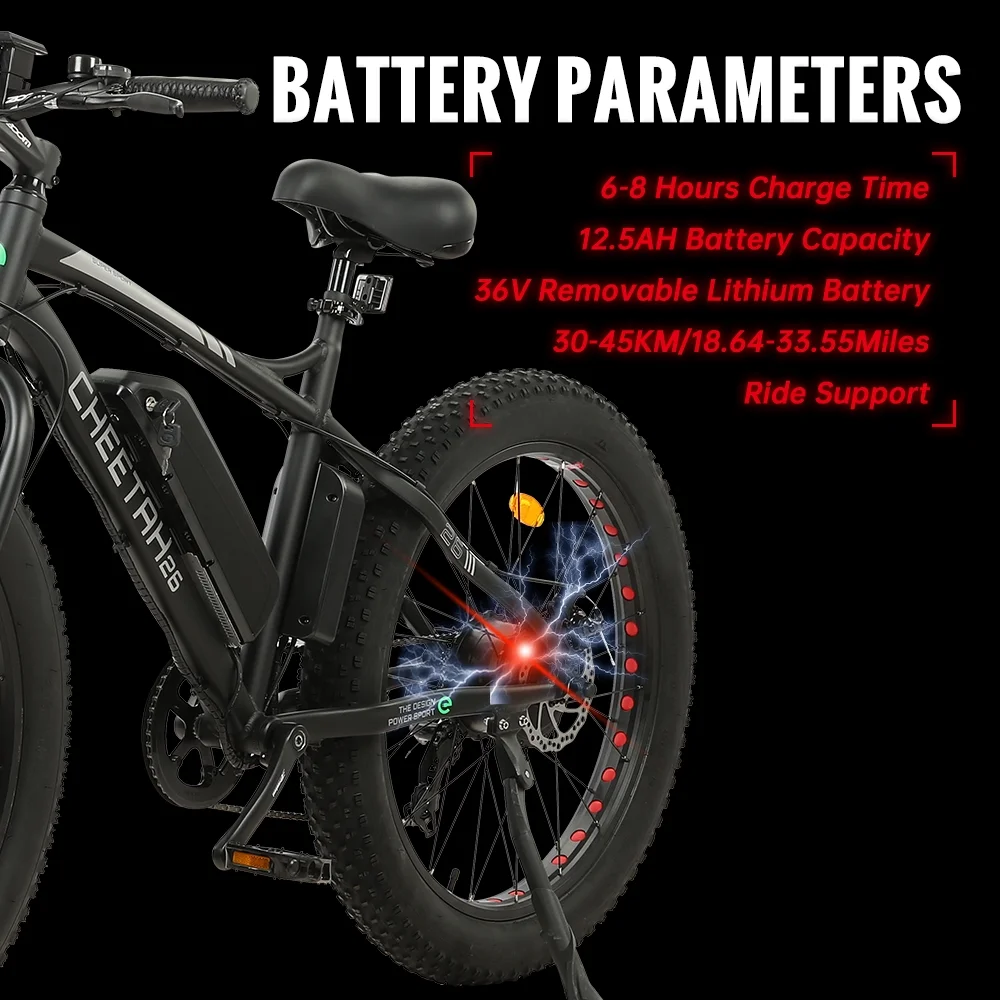 Ecotric 26 In. Electric Bicycle Fat Tire Wheel Snow Beach Mountain E-Riding Adult 36V 500 W Moped E bike A-E516646