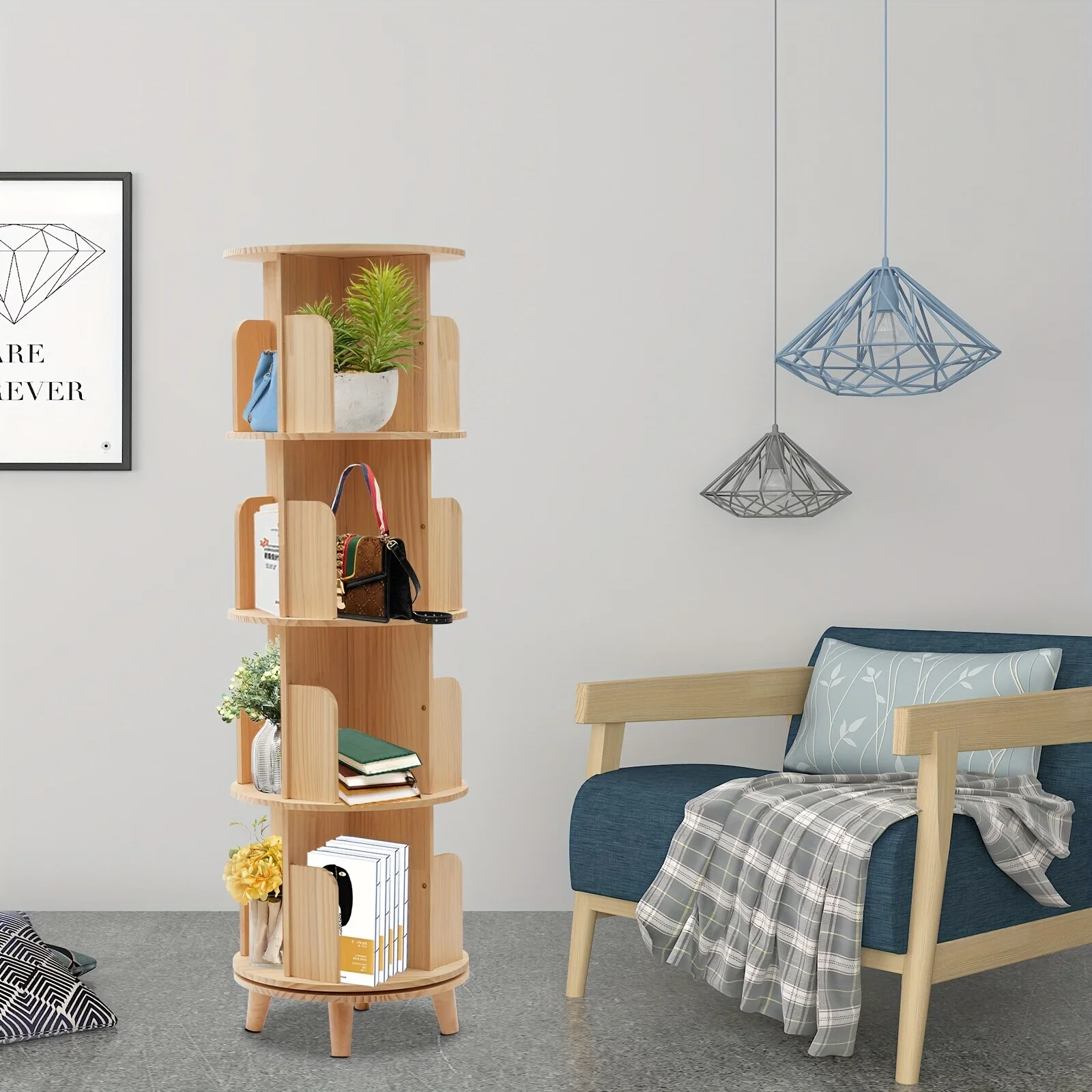 360° Rotating Bookshelf - Space-Saving Floor Stand Bookcase, Display Rack for Office & School - Corner Design Ideal for Small Areas - Curated Treasures Market