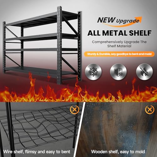 71” W Storage Shelves Heavy Duty, 5000LBS Metal Garage Shelving Units, 4 Tier Storage rack shelf, Steel Industrial Shelving , Adjustable Standing Shelf for Basement/Warehouse 71"W x 24"D x 70"H, Black