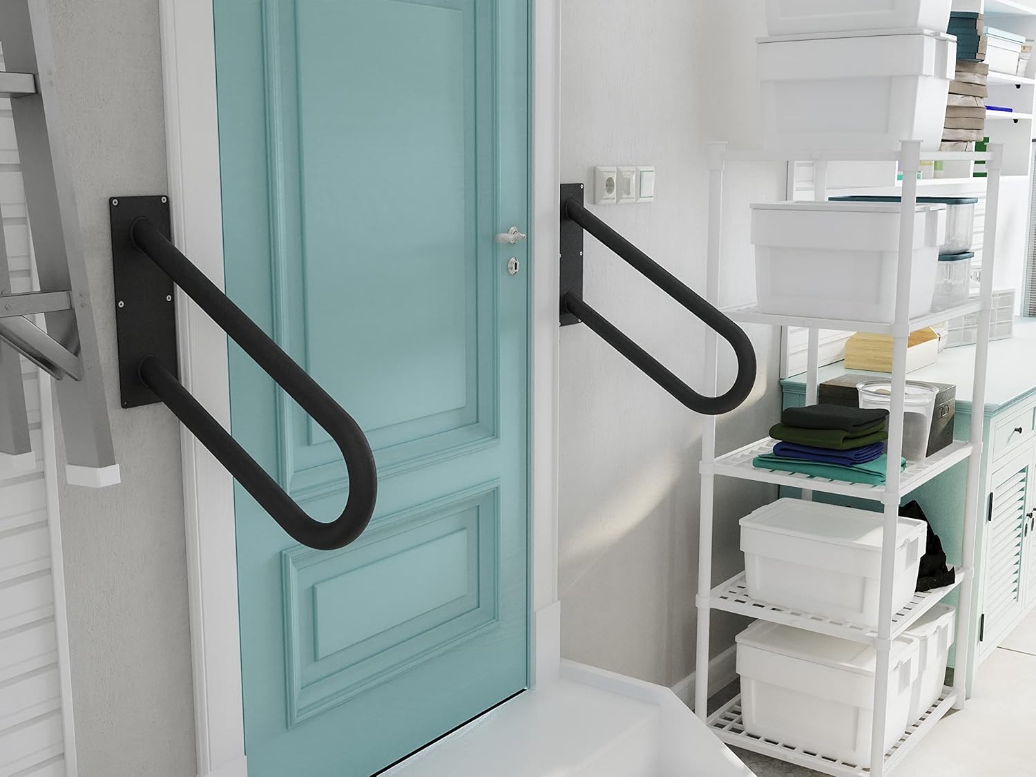 REINCARVATION Metal Handrail for Stairs | 1-3 Steps Rail for Garage Stairs | 18'' Wall Mount Metal Handrail for Indoor or Outdoor Stairs | Safety Railing