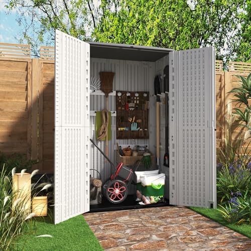 KINYING Horizontal Outdoor Storage Shed,47 Cu.ft Resin Outdoor Storage Cabinet Waterproof for Garden/Patio/Backyards