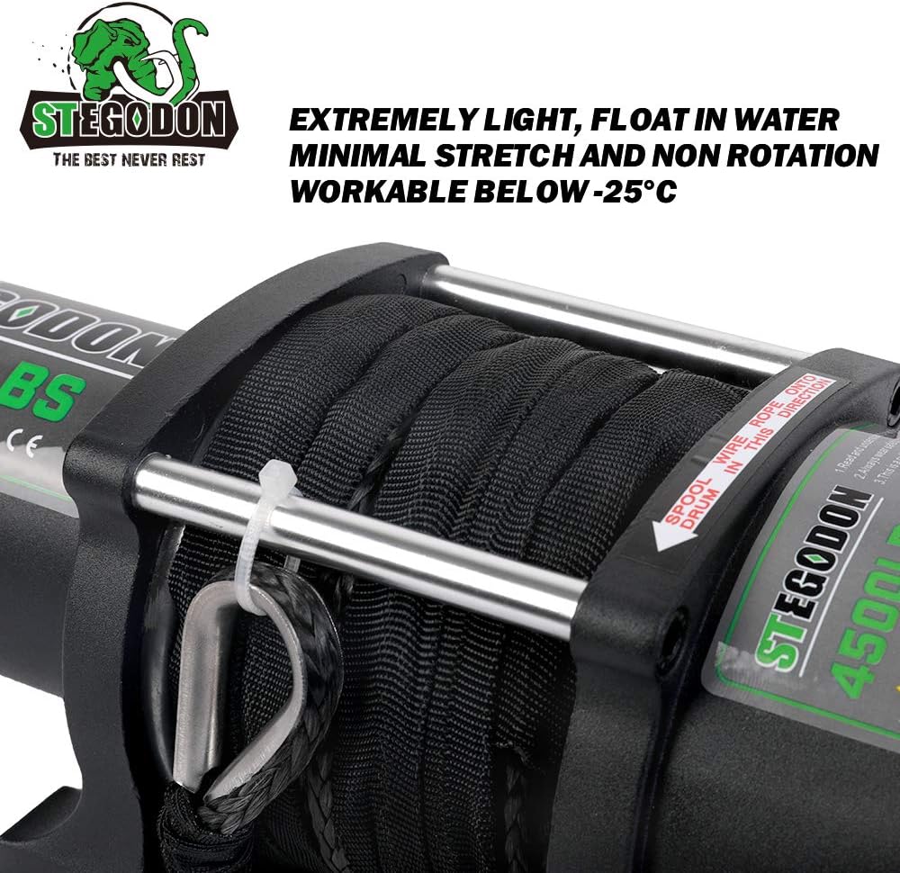 STEGODON 4500 lb. Load Capacity Electric Winch,12V Black Synthetic Rope Winch with Wireless Handheld Remotes and Wired Handle,Waterproof IP67 Electric Winch with Hawse Fairlead(All-Black)