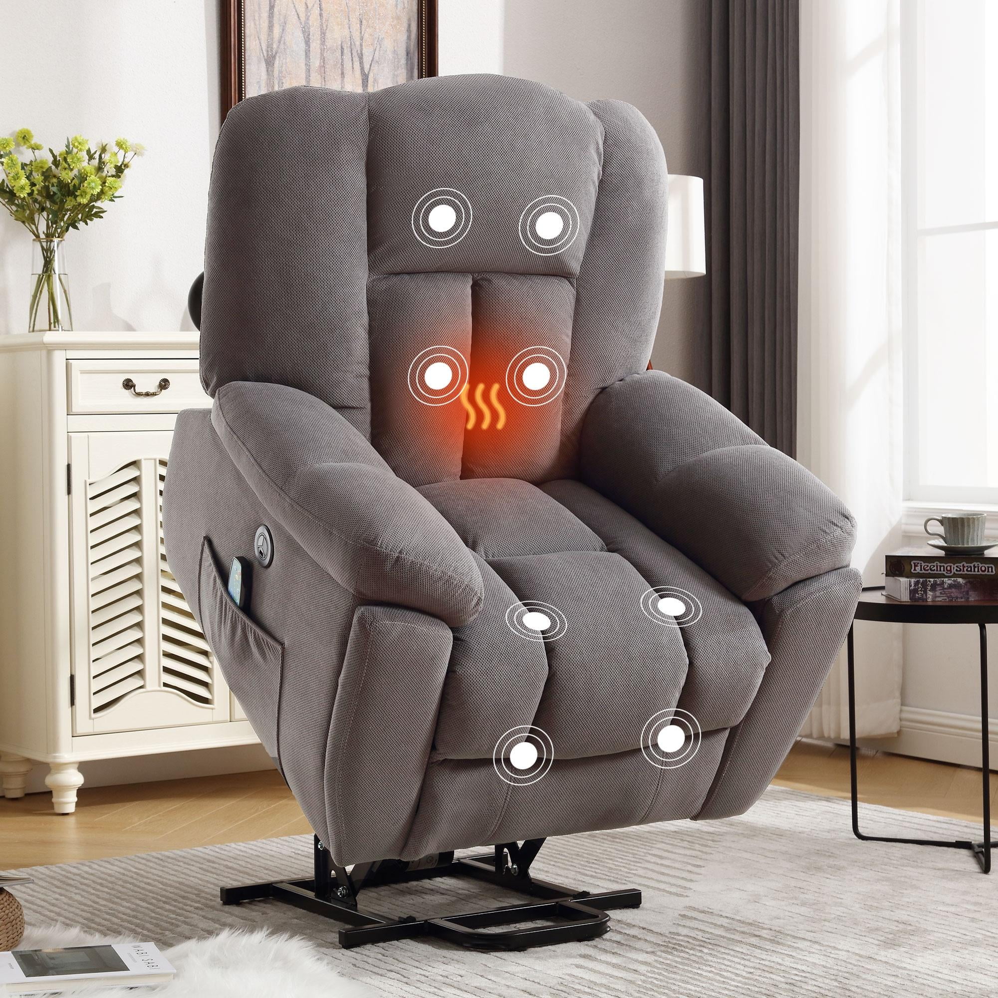 24.4" Wide Large Power Lift Recliner Chair, BTMWAY Oversize Electric Lift Recliners for Elderly with Heat and Massage, 3 Position Electric Recliner Chair for Home Use with Hidden Cup Holder, Gray
