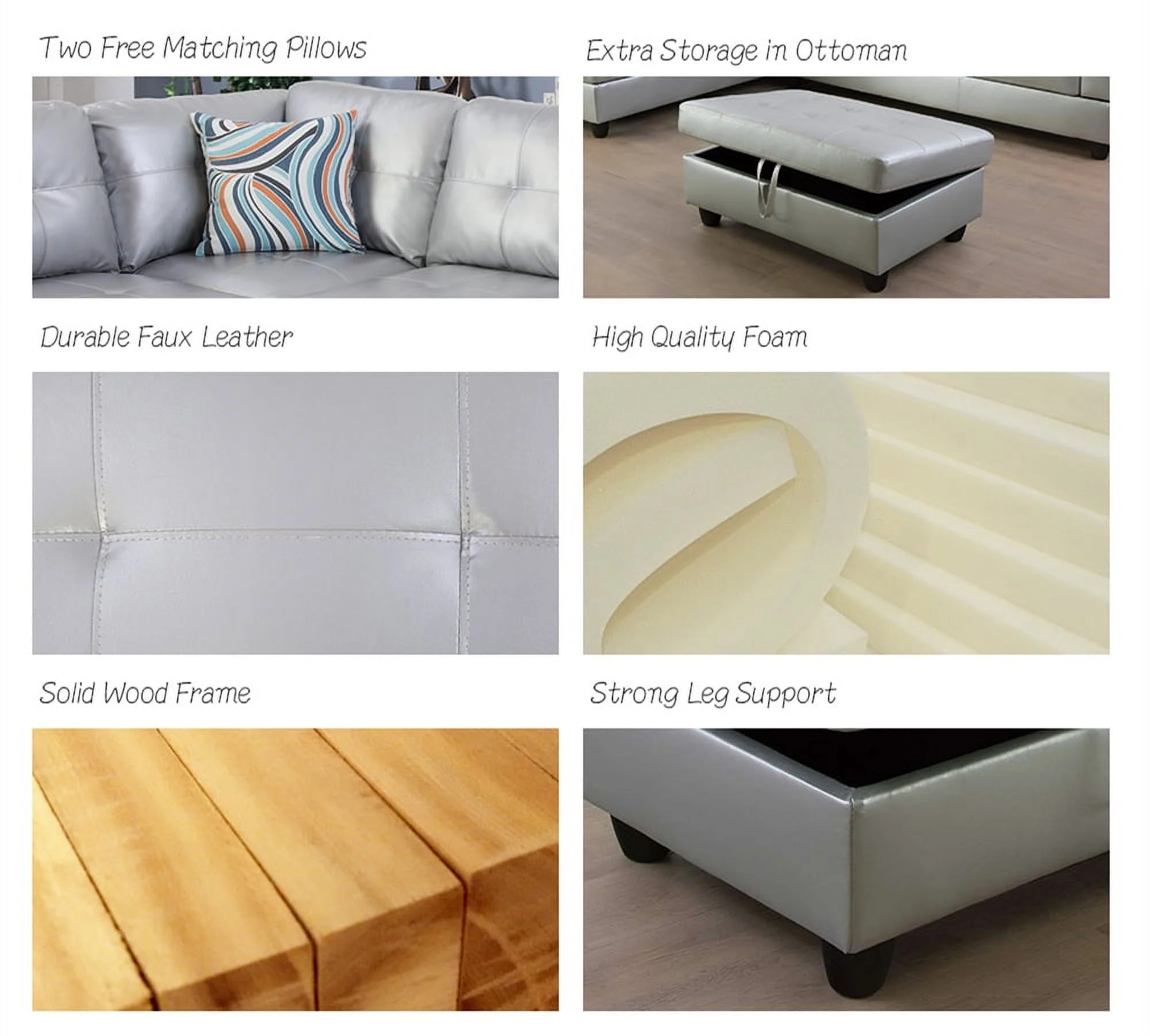PonLiving Furniture Tyisha 103.5'' Sectional Sofa with Storage Ottoman, Left & Right Hand Facing, Leather Upholstered