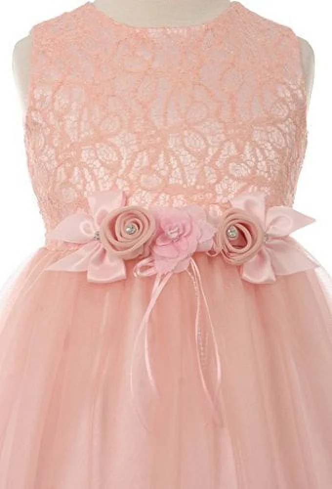 Big Girls' Sleeveless Dress Lace Trim Flowers Corsage Rhinestone Easter Flower Girl Dress Yellow 8 (C50C25C) - Curated Treasures Market