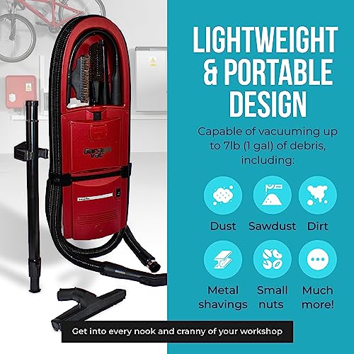 InterVac Garage Vacuum Cleaner for Workshop, 1 Gallon Garage Vacuum Wall Mounted, Stretch Hose Shop Vacuum for RVs, Boats, Cabins and Utility Rooms