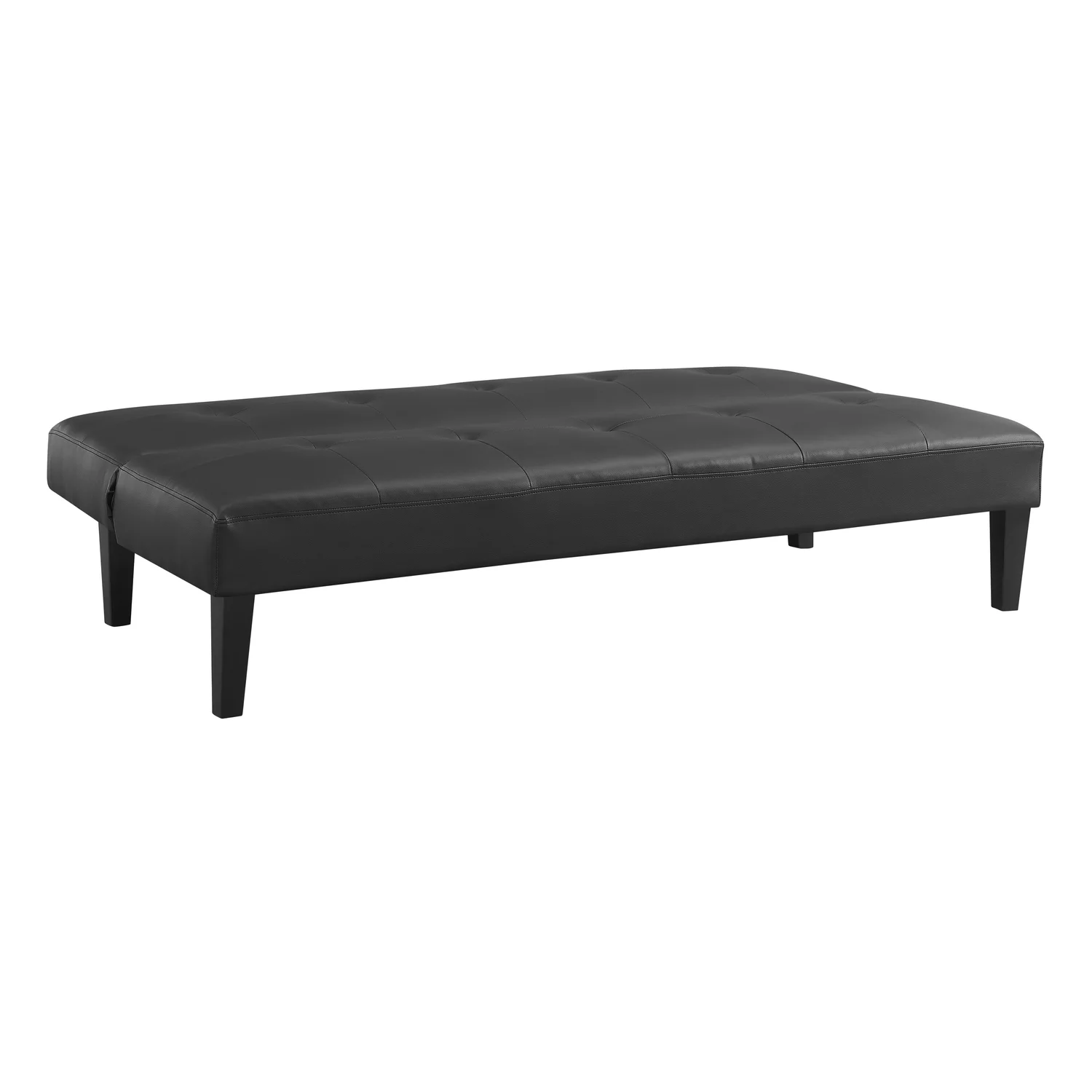 Modern Tufted Convertible Futon Sofa Bed, Folding Sofa Couch with Wooden Legs, Reclining Small Couch, Durable and Sturdy Futon Sofa, Faux Leather, Black