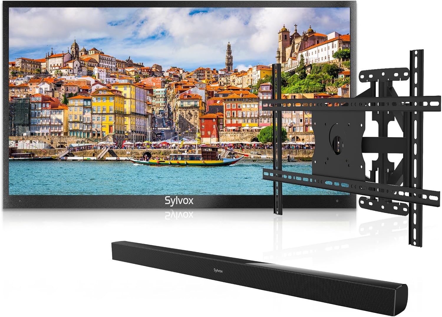 SYLVOX 55” Outdoor TV with 60W Waterproof Soundbar & Wall Mount, 4K Weatherproof TV, IP55 Waterproof TV & IP65 Bluetooth Speaker, 1000nits Brightness for Partial Sun Areas