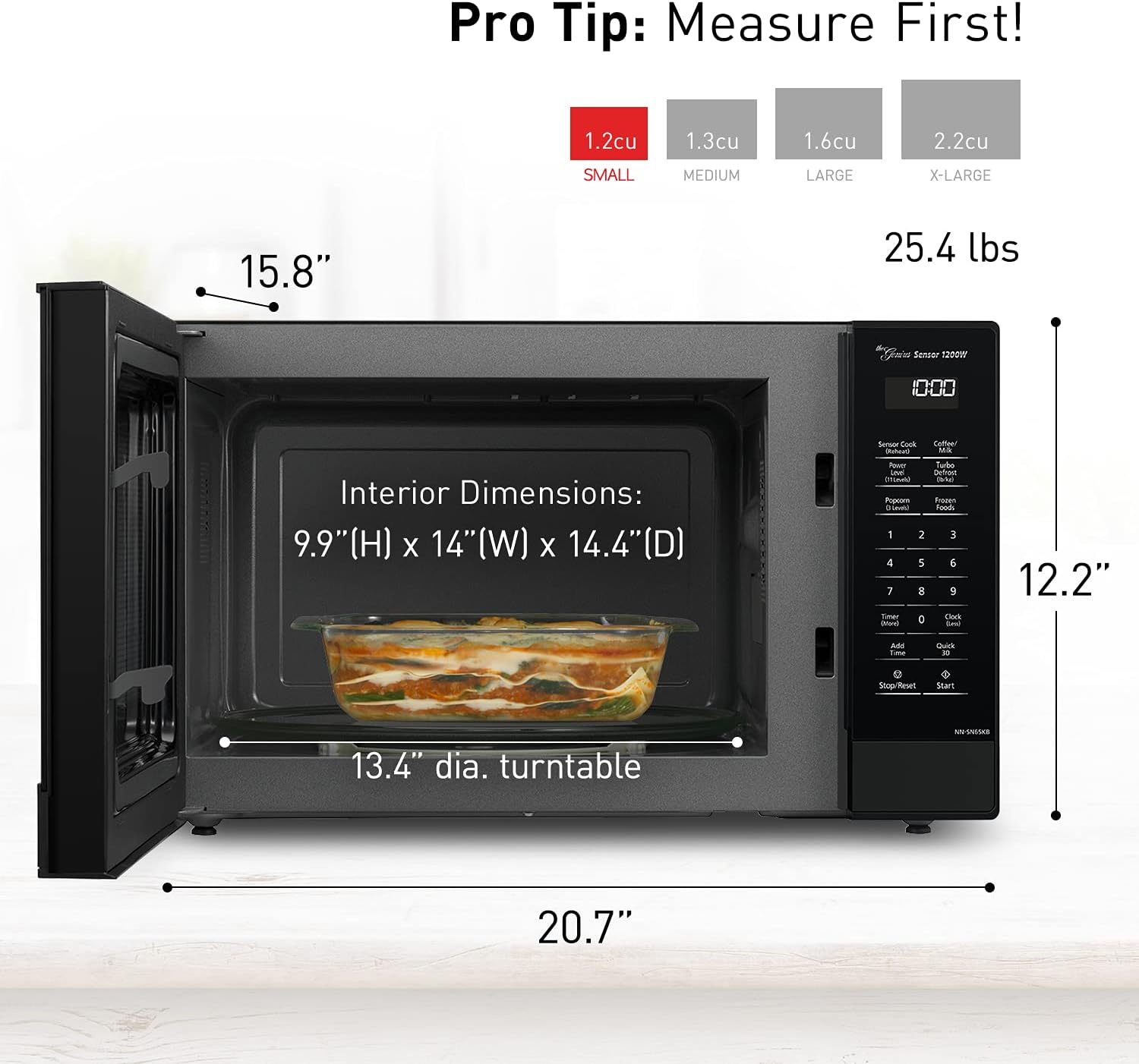 Panasonic NN-SN65KB Microwave Oven with Inverter Technology 1200W, 1.2 cu.ft. Small Genius Sensor One-Touch Cooking, Popcorn Button, Turbo Defrost-NN-SN65KB (Black)