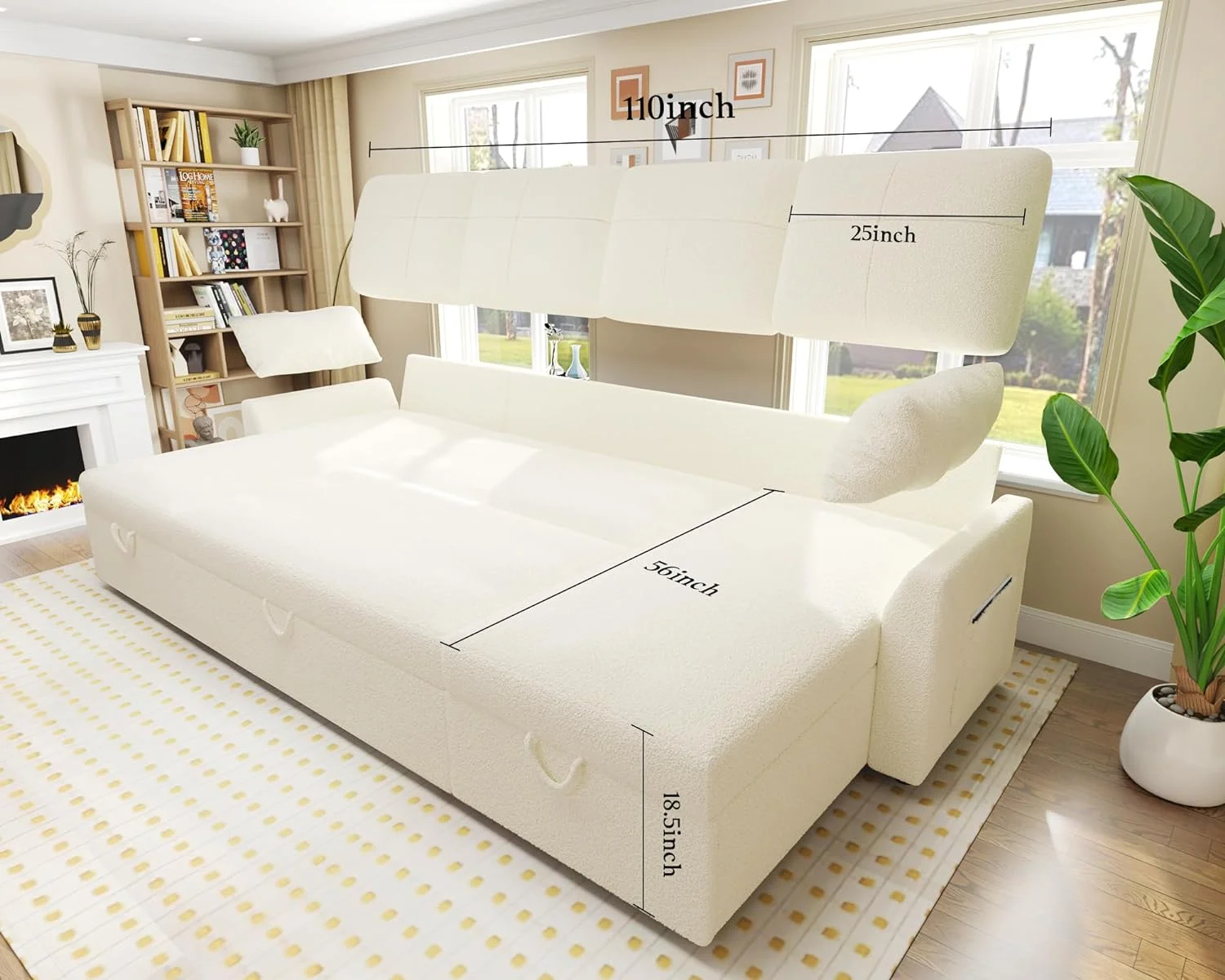 Papajet Sofa Bed, Sleeper Sofa with Storage Chaise, Pull Out Couch for Living Room- Gray Chenille