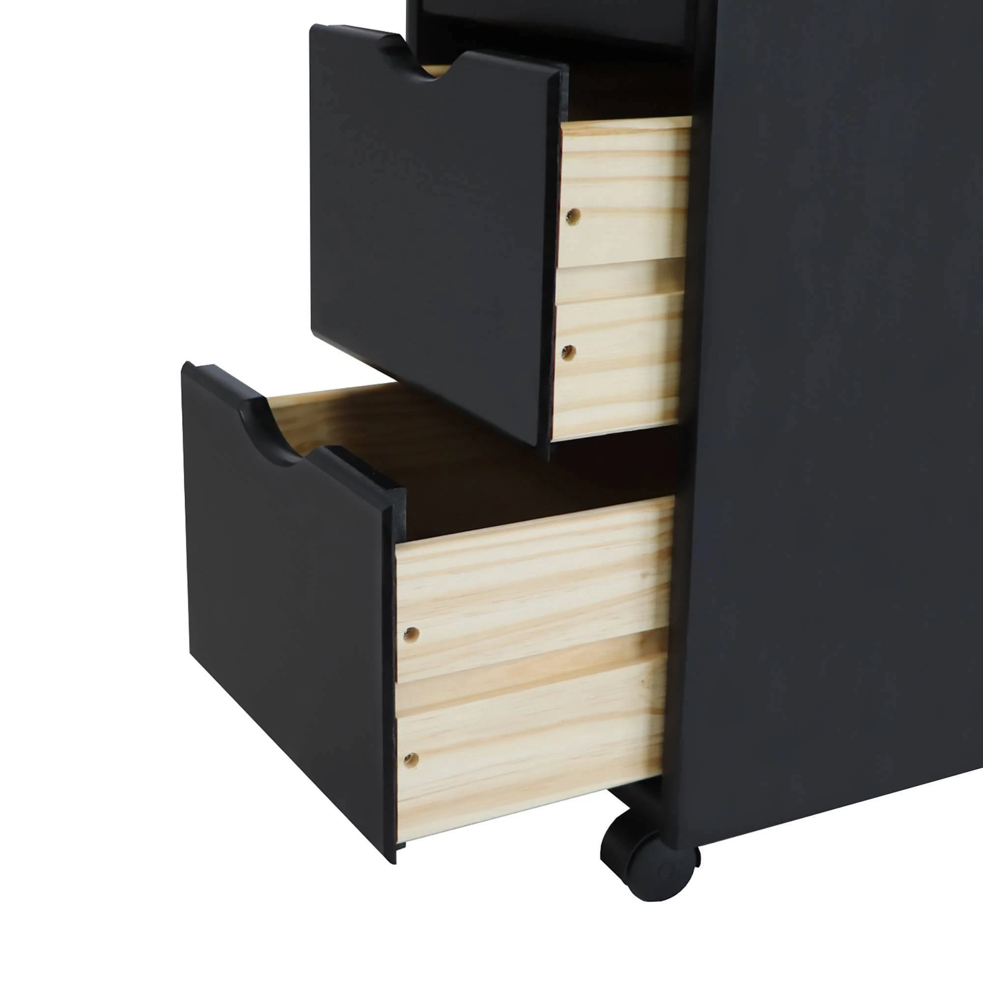 Adeptus Solid Wood 6+2 Drawer Roll Cart Black