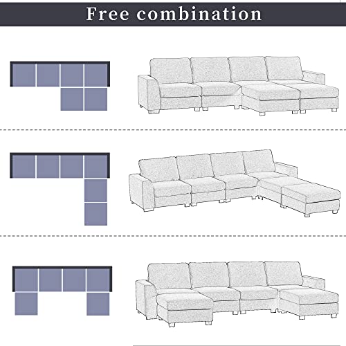 RWRAPS Modern Linen Sectional Sofa Set Convertible Corner Couch w/Removable Ottomans Chaise &Padded Seat/Cushions for Reception Room,Free Combination Living Room Set w/Wide Armrest&Wood Legs for Home
