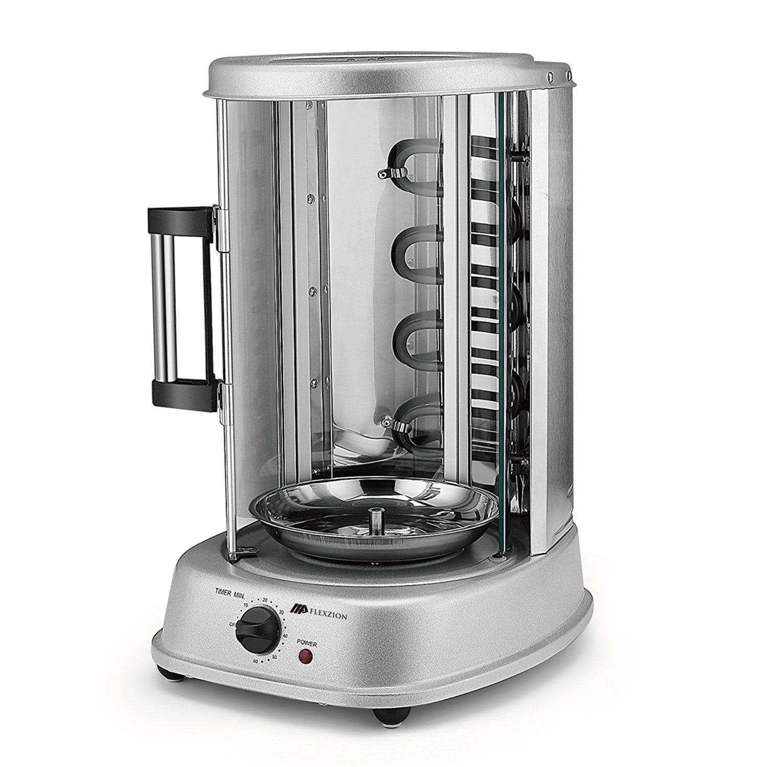 Flexzion Vertical Tower Rotating Rotisserie Oven Grill - Shawarma Kebab Electric Cooker Machine Countertop w/ Stainless Doner Ke