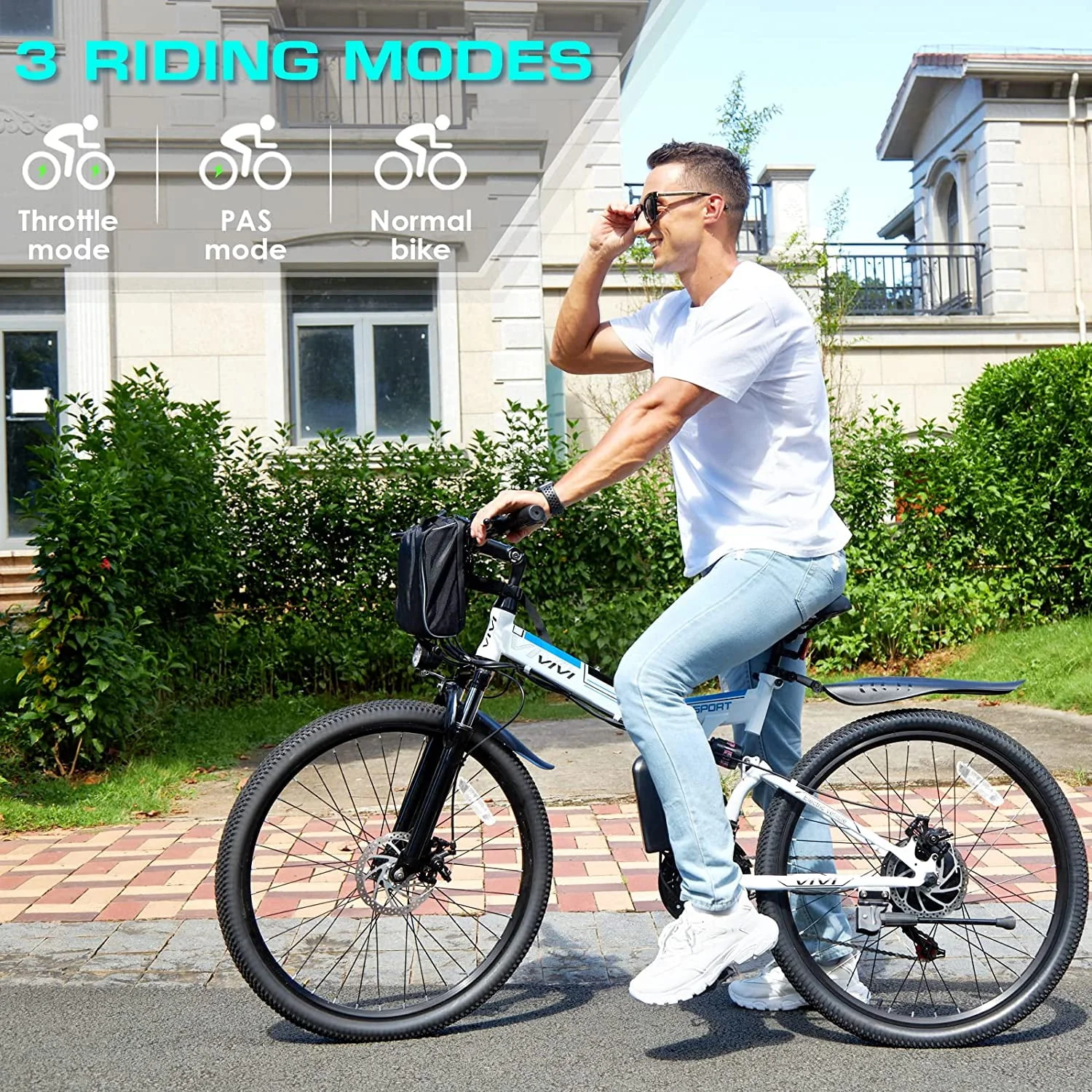 Vivi Electric Bike for Adults 26 Folding Electric Bike 500W Electric Mountain Bike 20MPH Full Suspension Electric Bike with Cruise Control Up to 50 Miles
