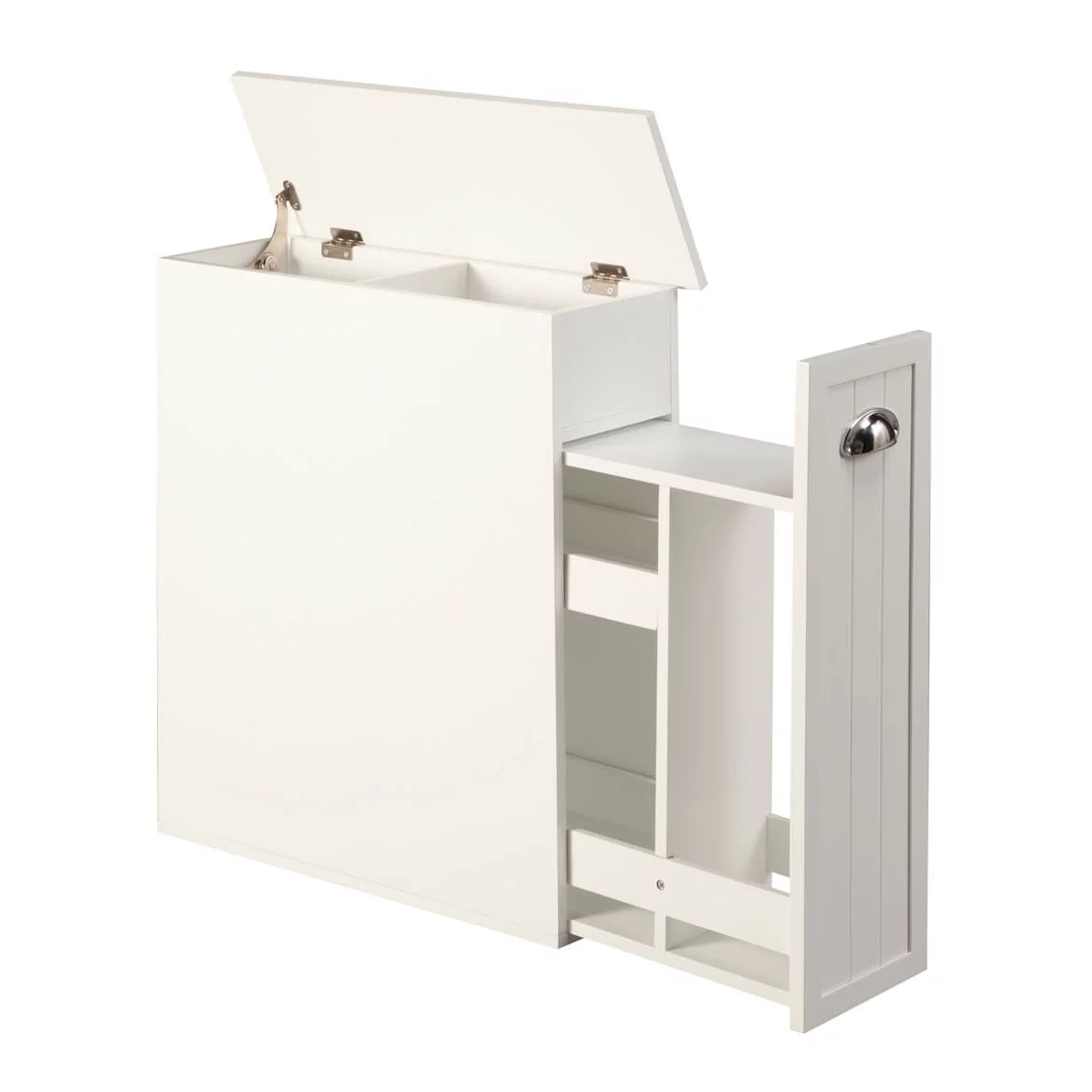 OakRidge Slim Bathroom Storage Cabinet with Slide-Out Shelf & Hinged Lid, 7-In. Wide, White