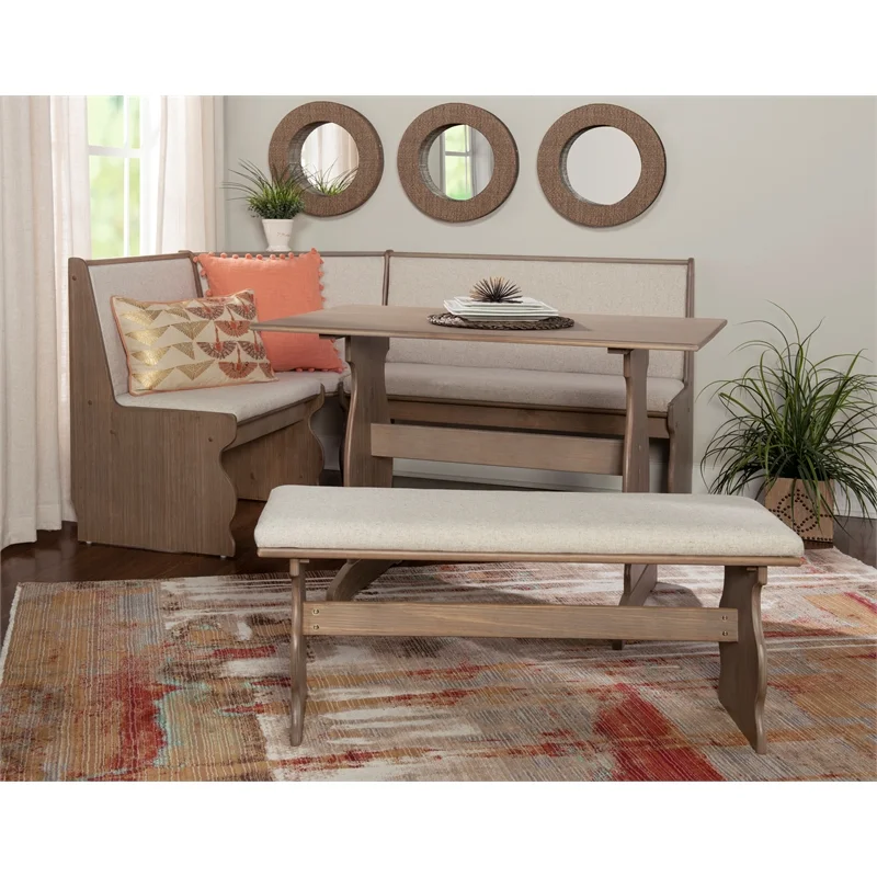 Pemberly Row Transitional Wood Corner Nook Dining Set in Brown