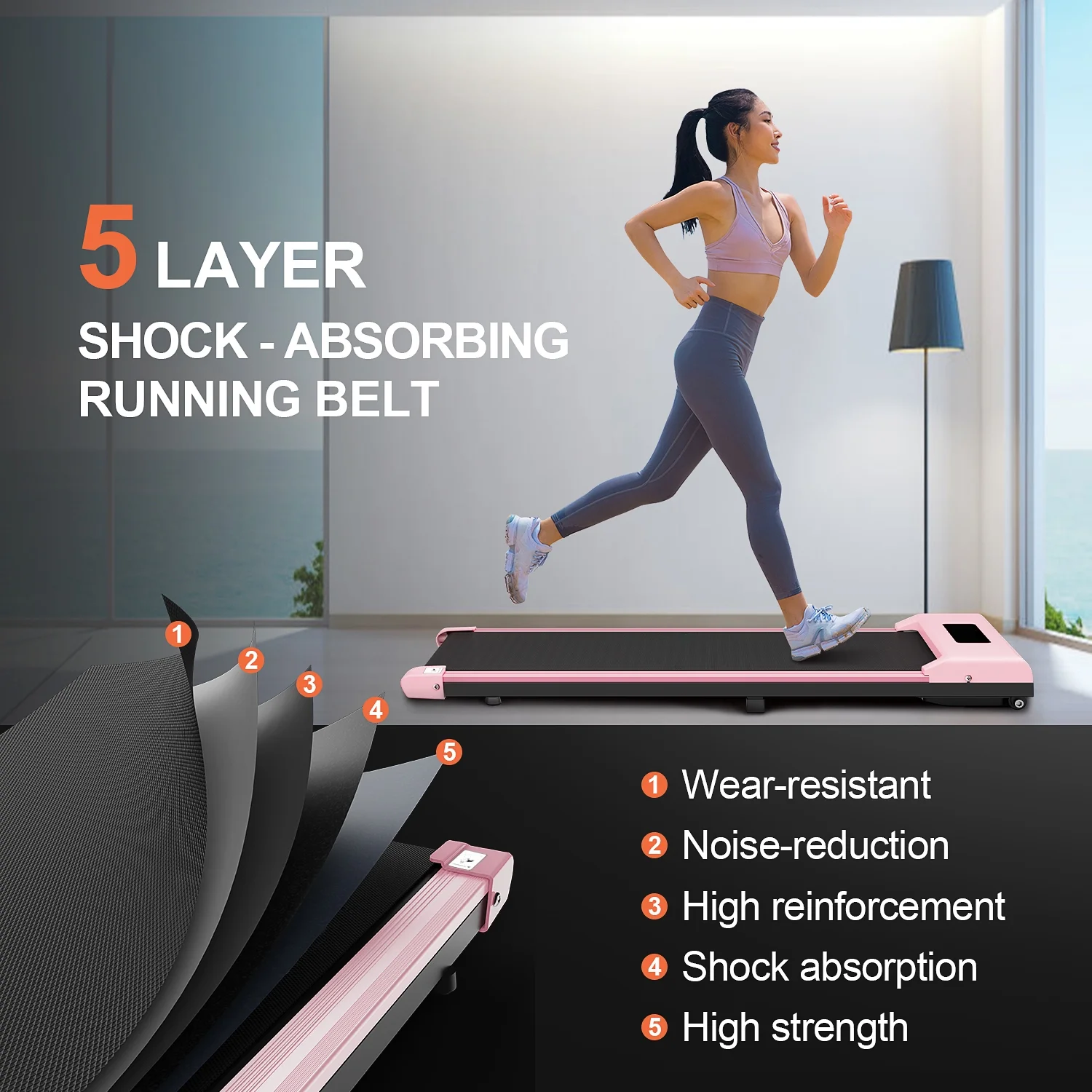 Bigzzia Walking Pad Under Desk Treadmill, Portable Treadmills Motorized Running Machine for Home,6.25MPH,No Assembly Required,Remote Control,265 Lb Capacity (Pink)