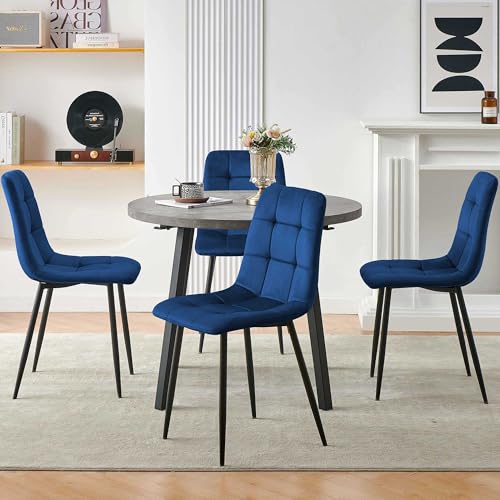 Modern 4-Person Round Dining Table Set, Space-Saving for Kitchen, Living Room, Apartment, includes Dining Table & 4 Grey Chairs,Small Dining Room Set for 4