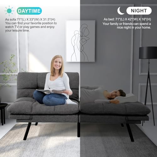 MUUEGM Futon Convertible Sofa Bed,Adjustable Backrest Armrests Sofas Couch,Memory Foam Modern Loveseat Sofa Take a Nap for Apartment,Bed Room,Living Room,Office,Small Space Brown