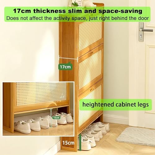 Shoe Racks Storage Cabinet With Doors, Shoe Cupboard, Rattan Slim Shoe Storage, Hallway Cupboard Shoe Racks Storage, Hallway Shoe Storage Cabinet Slim for Entryway Bedroom Living Room Apartment(Size:7