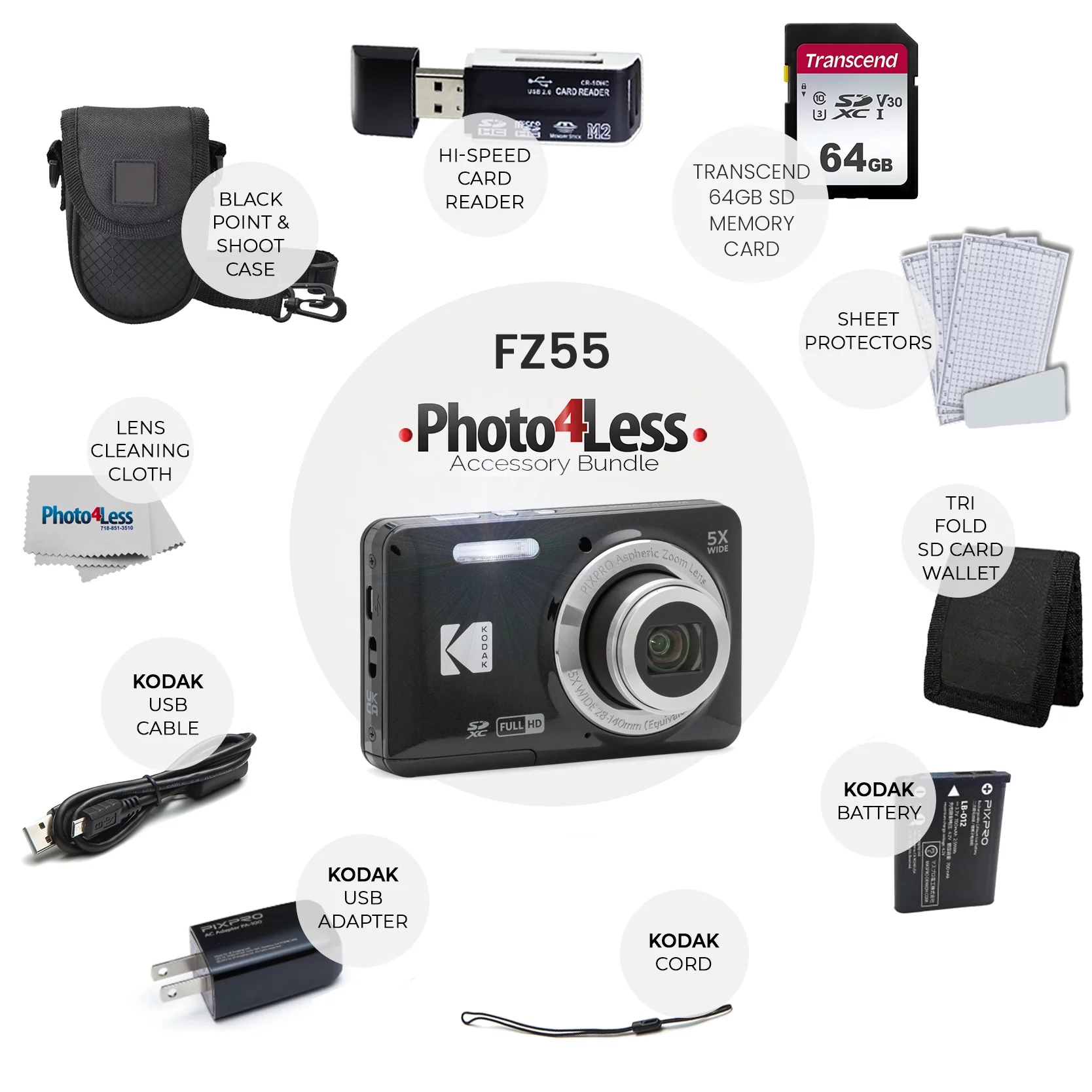 Kodak PIXPRO FZ55 Digital Camera (Black) + Accessories