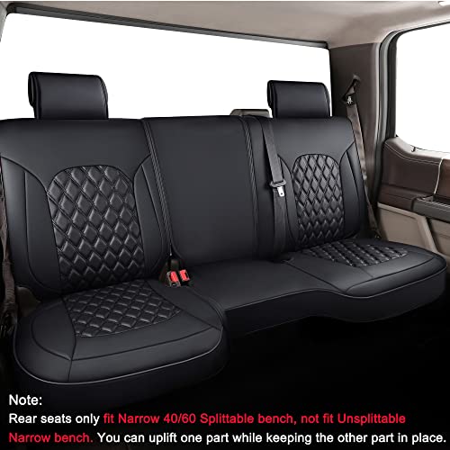 Silverado Seat Covers Front & Rear Fit for Chevy Silverado GMC Sierra Pickup 1500 2014-2018, 2500HD 3500HD 2015-2019 Crew Double Extended Cab Leather Seat Cushion Cover (Full Set/Black)