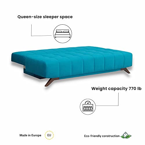 Modern Serena Sleeper Sofa - Storage Pull Out Couch Convertible Sofa Bed, Pine Wood, Velvet Upholstery, Pocket Sinuous Springs, Made in Europe, Queen Size 80in W x 39in D x 37in H – Dark Grey