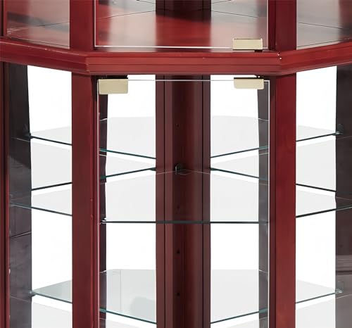 Henf 69.6" Lighted Corner Cabinet, Glass Display Curio Cabinet with Glass Doors, Adjustable Shelves and Mirrored Back Panel,Curved Wood Corner Curio Storage Rack with Bulb Included for Living Room