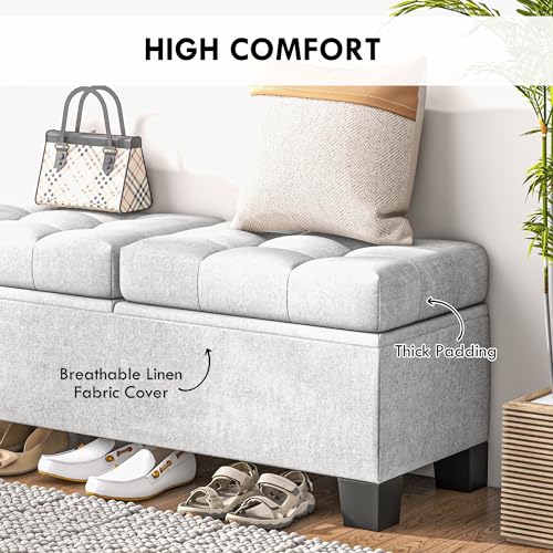 HOMCOM 46" Storage Ottoman Bench, Upholstered End of Bed Bench with Steel Frame, Button Tufted Storage Bench with Safety Hinges for Living Room, Entryway, Bedroom, Gray